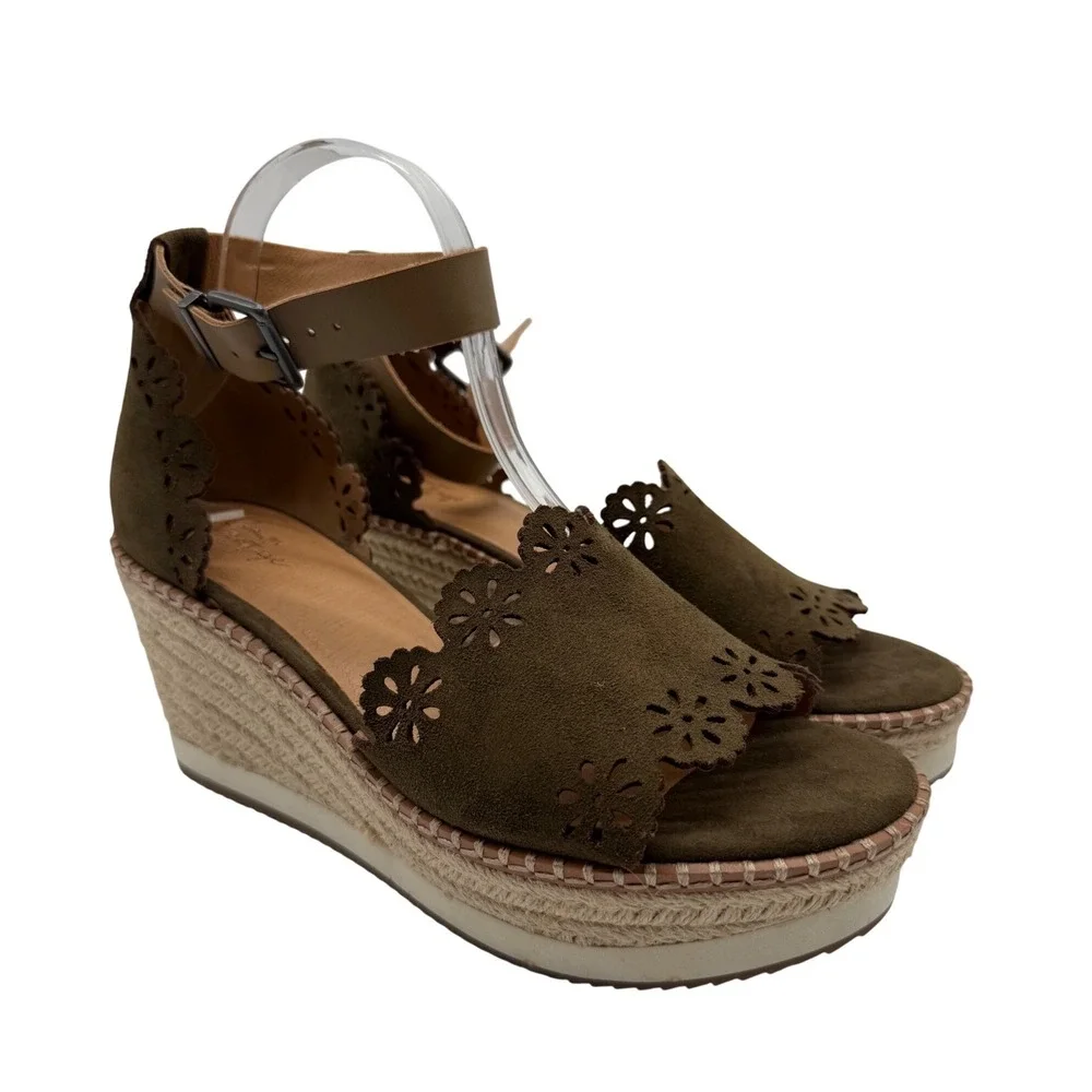 Crown Vintage Dunja Wedge Sandals Womens 10 Olive Green EUC Espadrille Suede